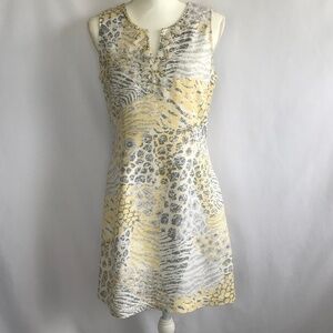 *4/$20* Ruby Red Yellow & Gray Pattern Midi Dress